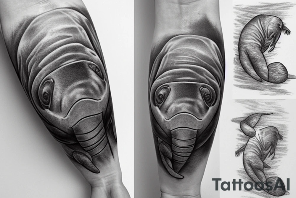 realistic manatee in ocean tattoo idea