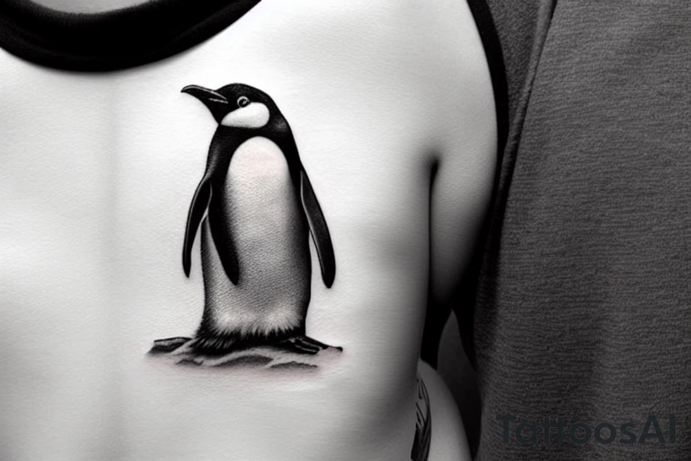 realistic penguins in ocean tattoo idea