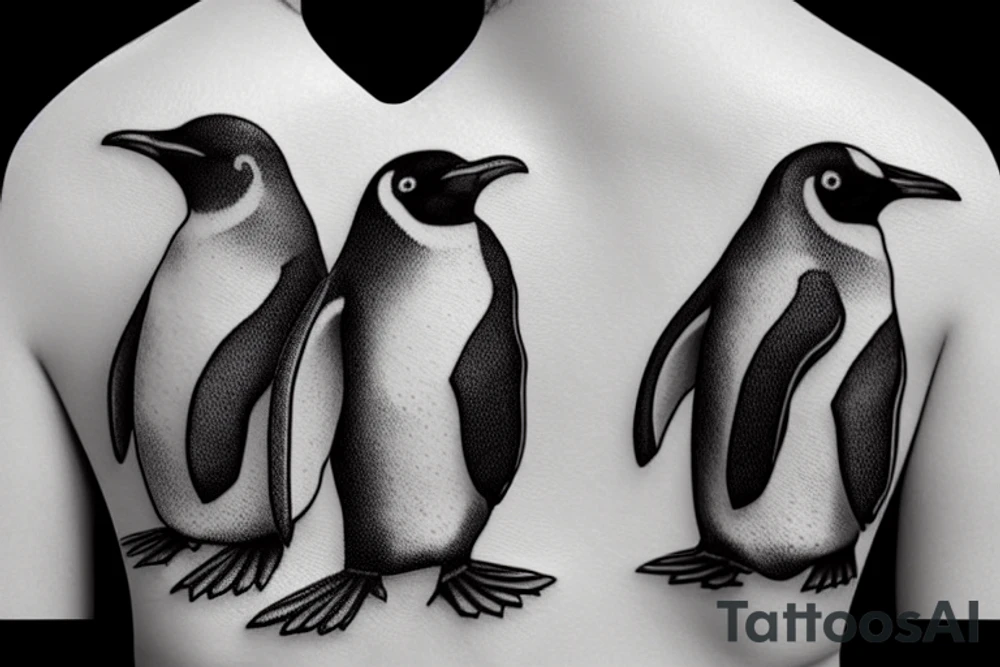 realistic penguins in ocean tattoo idea