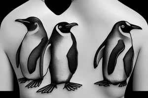 realistic penguins in ocean tattoo idea