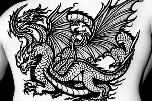 dragon blowing up on fire with castle behind tattoo idea
