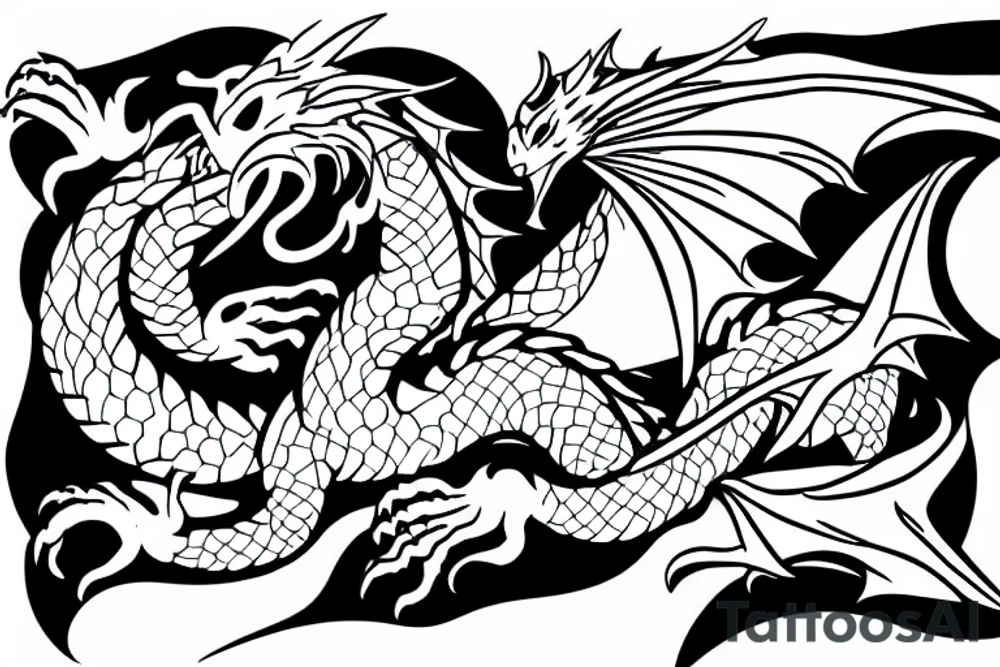 dragon blowing up on fire with castle behind tattoo idea