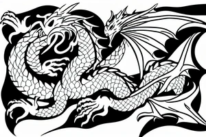 dragon blowing up on fire with castle behind tattoo idea