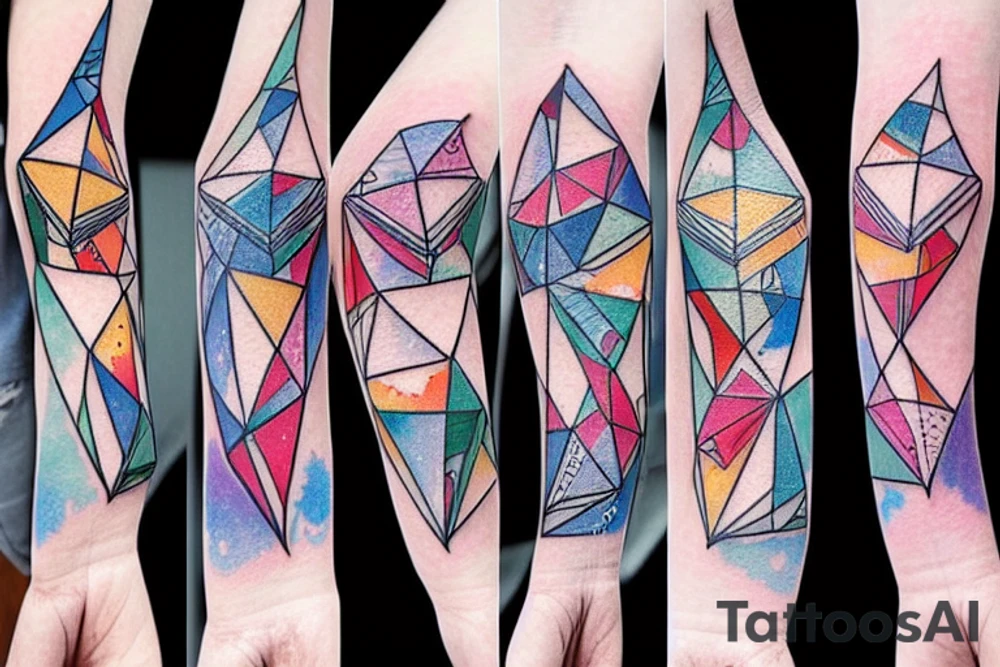 geometric penguins watercolor detailed tattoo idea