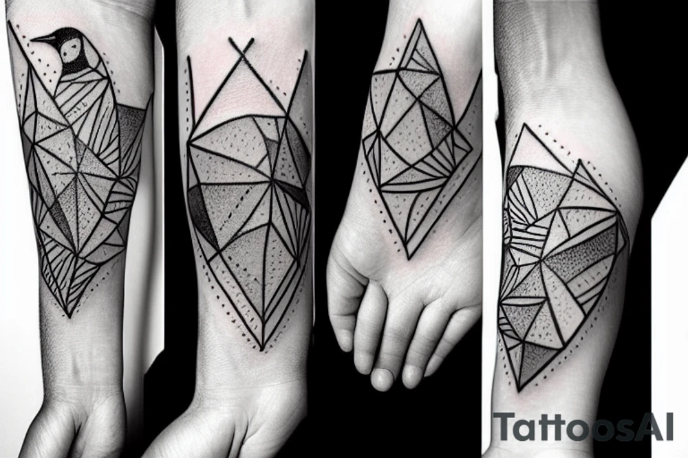 geometric penguins watercolor detailed tattoo idea