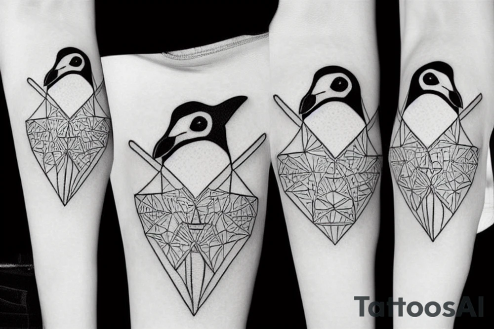 geometric penguins watercolor detailed tattoo idea