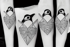 geometric penguins watercolor detailed tattoo idea
