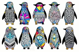 geometric penguins watercolor detailed tattoo idea