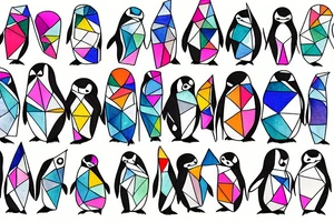 geometric penguins watercolor detailed tattoo idea