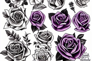 1 rose, lavender, lilac bouquet tattoo idea