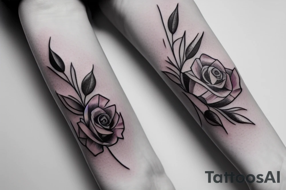 thin line rose, lavender, lilac bouquet tattoo idea