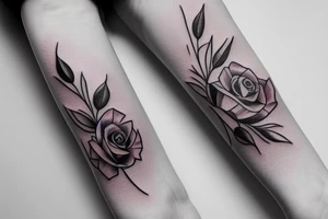 thin line rose, lavender, lilac bouquet tattoo idea