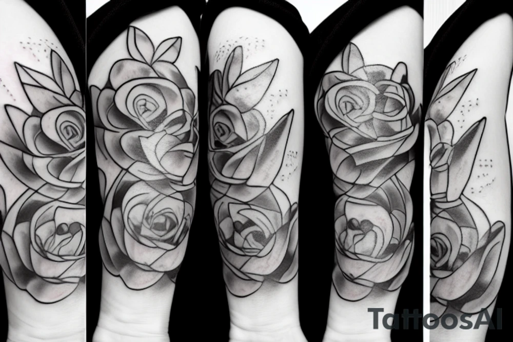 thin line rose, lavender, lilac bouquet tattoo idea