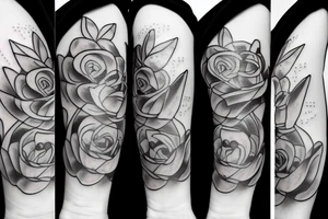 thin line rose, lavender, lilac bouquet tattoo idea