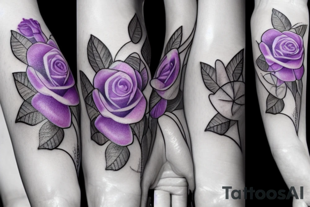 thin line rose, lavender, lilac bouquet tattoo idea