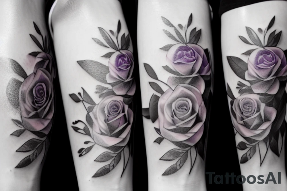 thin line rose, lavender, lilac bouquet tattoo idea