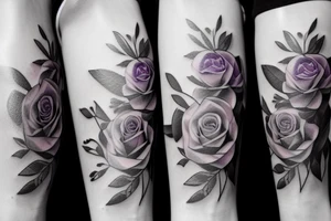thin line rose, lavender, lilac bouquet tattoo idea
