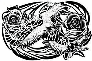 A rose and an eagle wing connected by a dna strand down the center tattoo idea