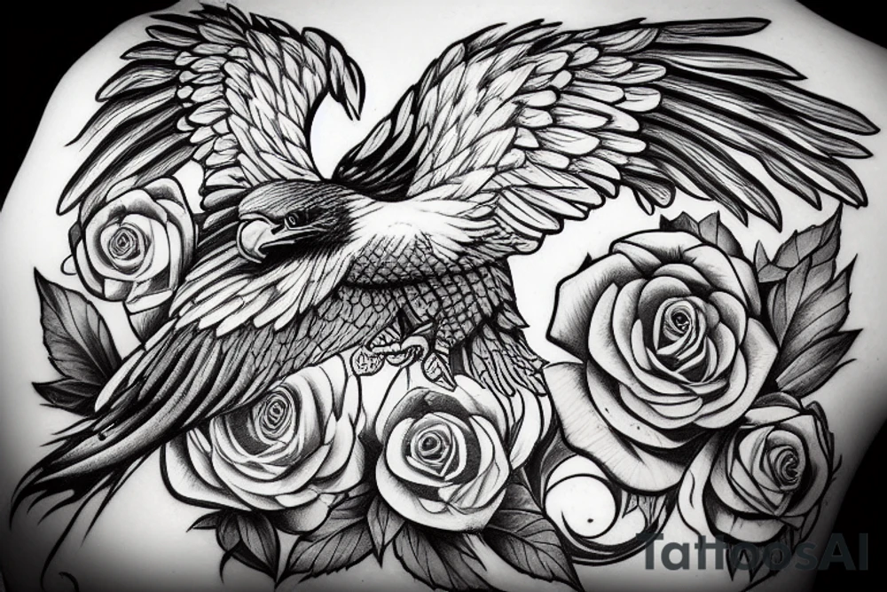 A rose and an eagle wing connected by a dna strand down the center tattoo idea