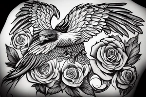 A rose and an eagle wing connected by a dna strand down the center tattoo idea