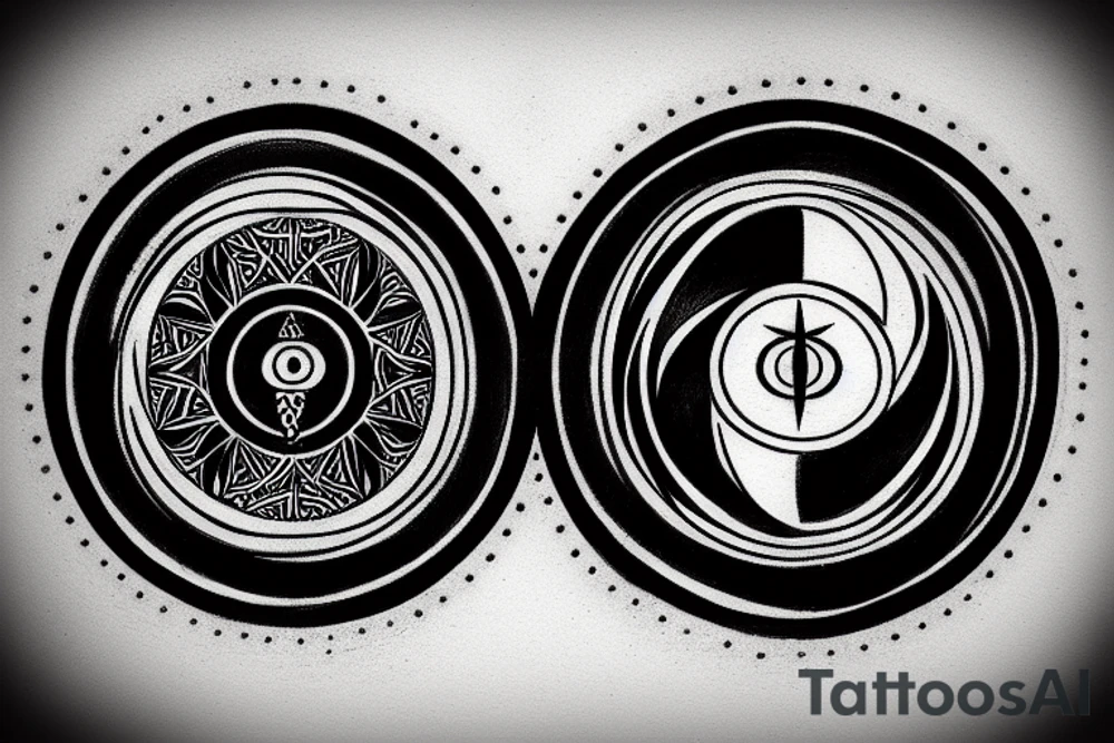 yin and yang symbol filled with half compass and half clock tattoo idea