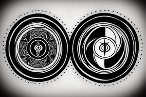 yin and yang symbol filled with half compass and half clock tattoo idea