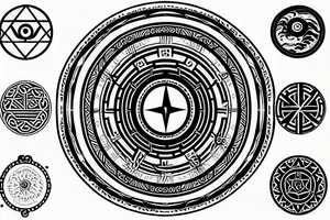 yin and yang symbol filled with half compass and half clock tattoo idea