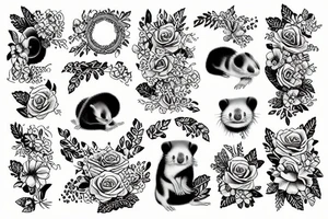A ferret with a flower frame behind tattoo idea