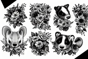 A ferret with a flower frame behind tattoo idea