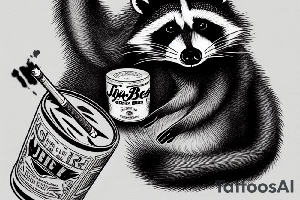 Raccoon with cigarette and can of jim beam tattoo idea