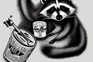 Raccoon with cigarette and can of jim beam tattoo idea