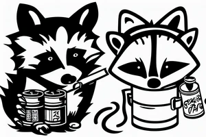 Raccoon smoking cigarette and holding a can of alcohol tattoo idea