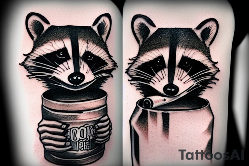 Raccoon smoking cigarette and holding a can of alcohol tattoo idea