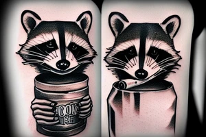Raccoon smoking cigarette and holding a can of alcohol tattoo idea