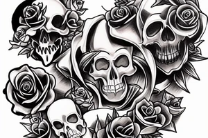 skull and roses tattoo idea