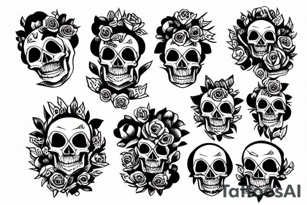 skull and roses tattoo idea