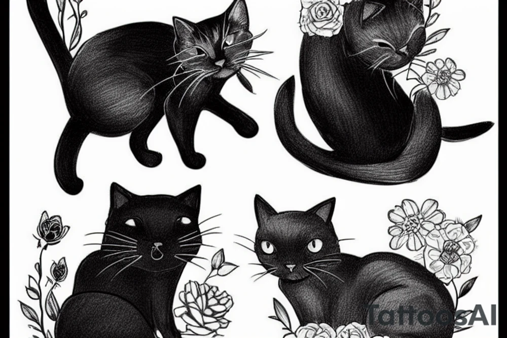 Black cat in garden tattoo idea