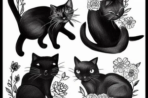 Black cat in garden tattoo idea