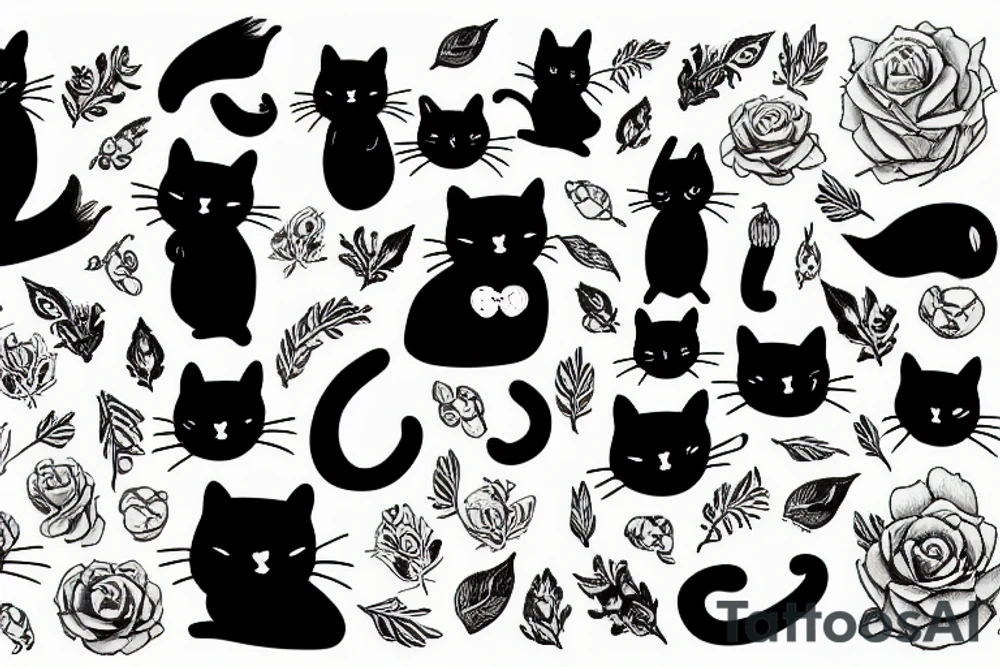 Black cat in garden tattoo idea