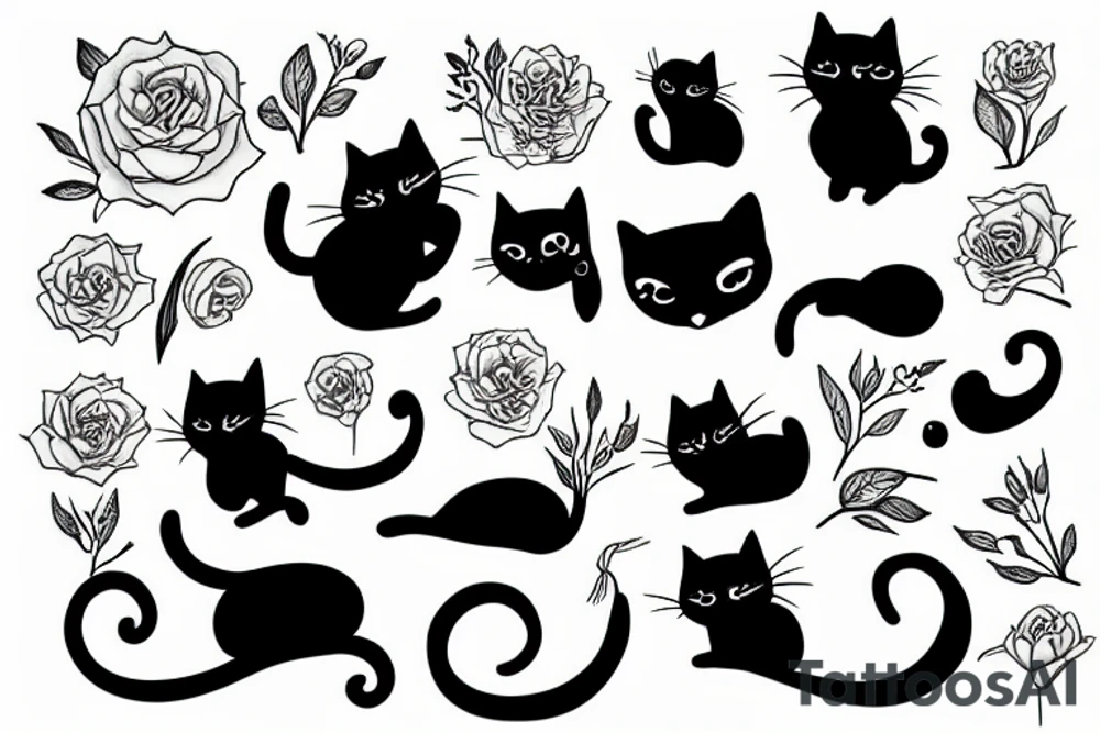 Black cat in garden tattoo idea