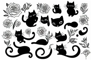 Black cat in garden tattoo idea