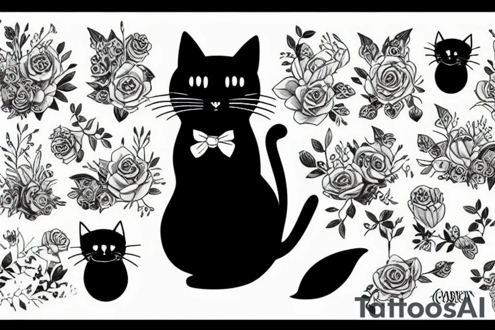 Black cat in garden tattoo idea