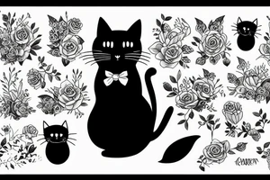 Black cat in garden tattoo idea