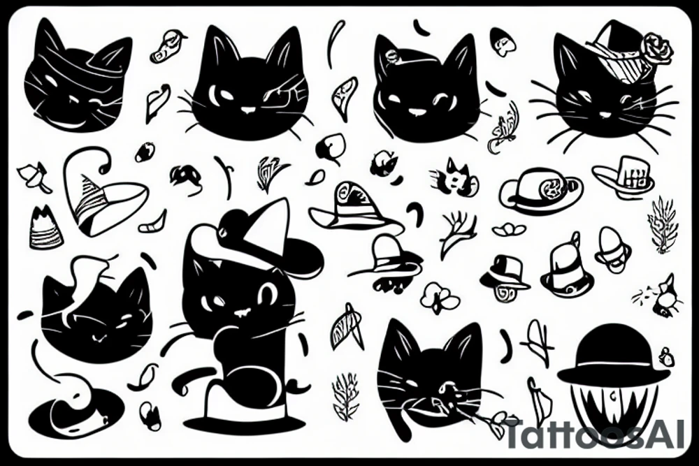 Black cat with a funny hat tattoo idea