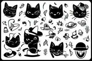 Black cat with a funny hat tattoo idea
