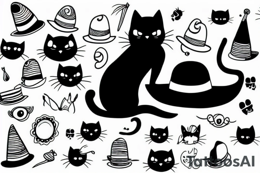 Black cat with a funny hat tattoo idea