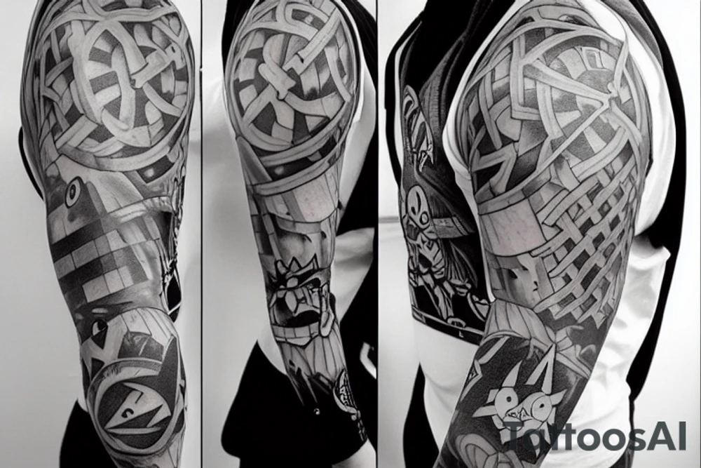 A full sleeve that talls im a teacher and a cinematograf. Also include a little pikachu and viking tattoo idea