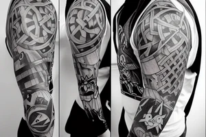A full sleeve that talls im a teacher and a cinematograf. Also include a little pikachu and viking tattoo idea