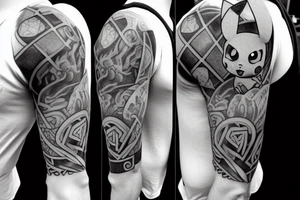 A full sleeve that talls im a teacher and a cinematograf. Also include a little pikachu and viking tattoo idea