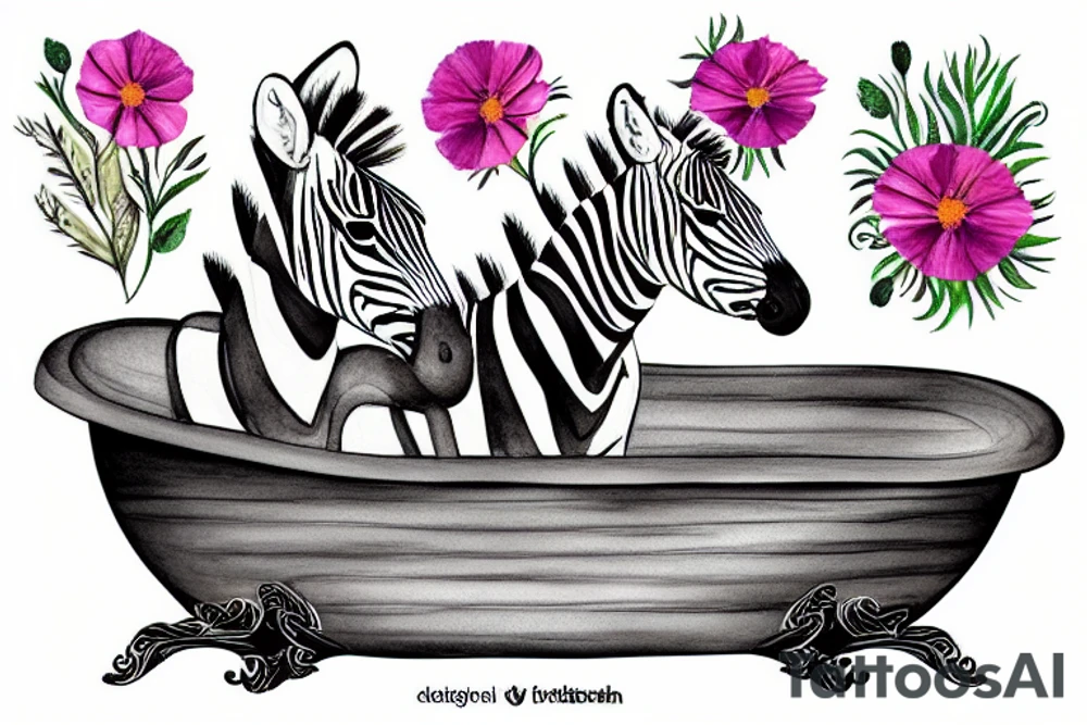 Zebra in a bathtub with flowers around it tattoo idea